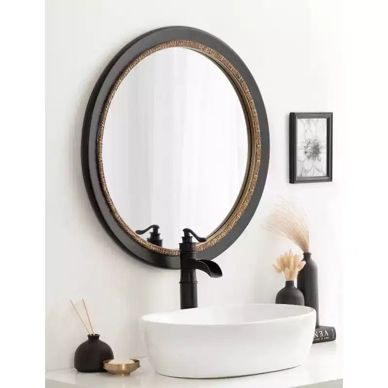 Espejo de pared redondo negro de 26"x26"