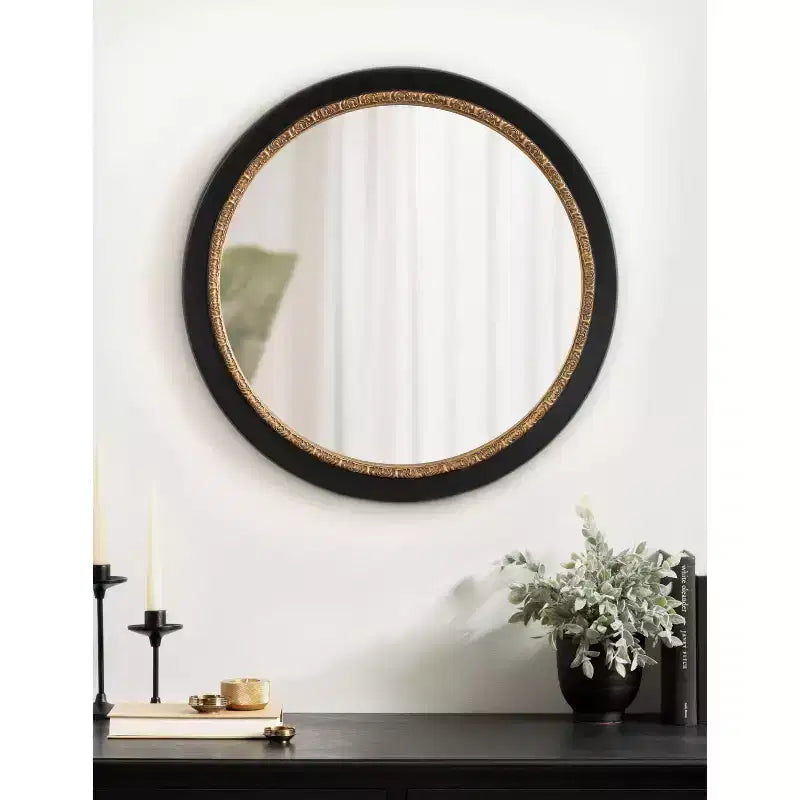 Espejo de pared redondo negro de 26"x26"