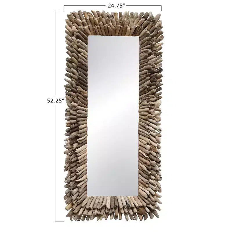 Espejo de pared enmarcado con grandes troncos de madera natural: Inspirado en la costa, rectangular, madera y cristal, 24"x52.5"