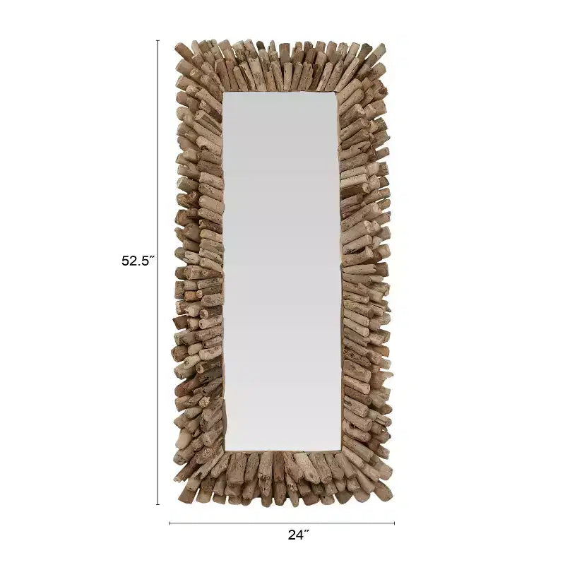 Espejo de pared enmarcado con grandes troncos de madera natural: Inspirado en la costa, rectangular, madera y cristal, 24"x52.5"