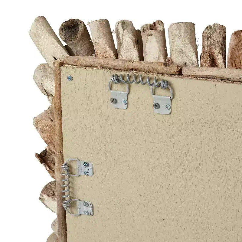 Espejo de pared enmarcado con grandes troncos de madera natural: Inspirado en la costa, rectangular, madera y cristal, 24"x52.5"