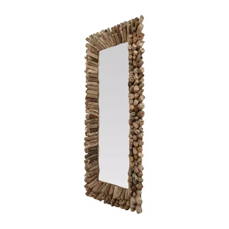 Espejo de pared enmarcado con grandes troncos de madera natural: Inspirado en la costa, rectangular, madera y cristal, 24"x52.5"