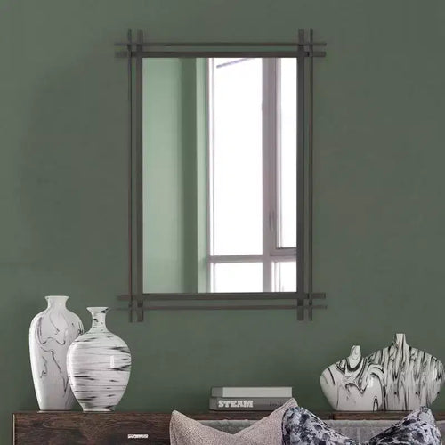 Espejo de pared rectangular con marco ornamentado de hoja de oro de 27"x38": Estilo moderno, marco de poliuretano, no requiere montaje