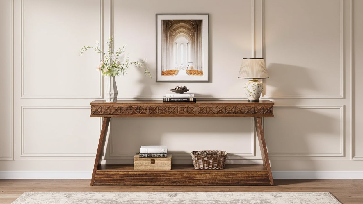 Lantine 2-Tier Farmhouse Console Table, 70.87 Extra Long Entryway Table with Storage
