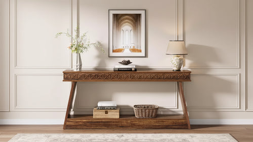 Lantine 2-Tier Farmhouse Console Table, 70.87 Extra Long Entryway Table with Storage