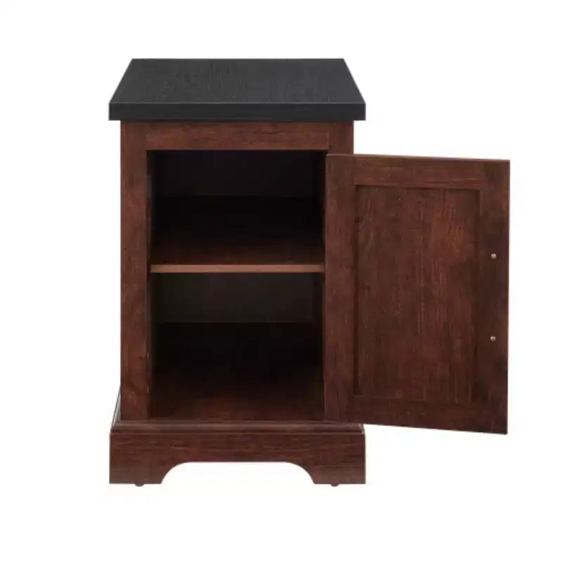 Mesa auxiliar de granja Mesita de noche Mesa auxiliar rectangular de granja con puerta de granero y estante de almacenamiento ajustable