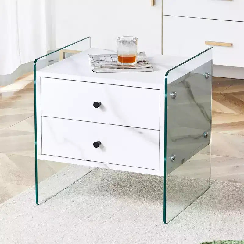 Mesita de noche de cristal de 19" con cajón de madera