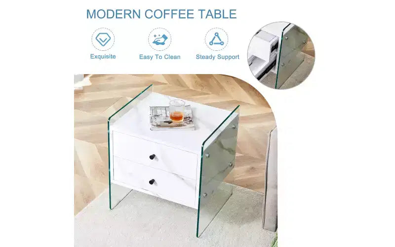 Mesita de noche de cristal de 19" con cajón de madera
