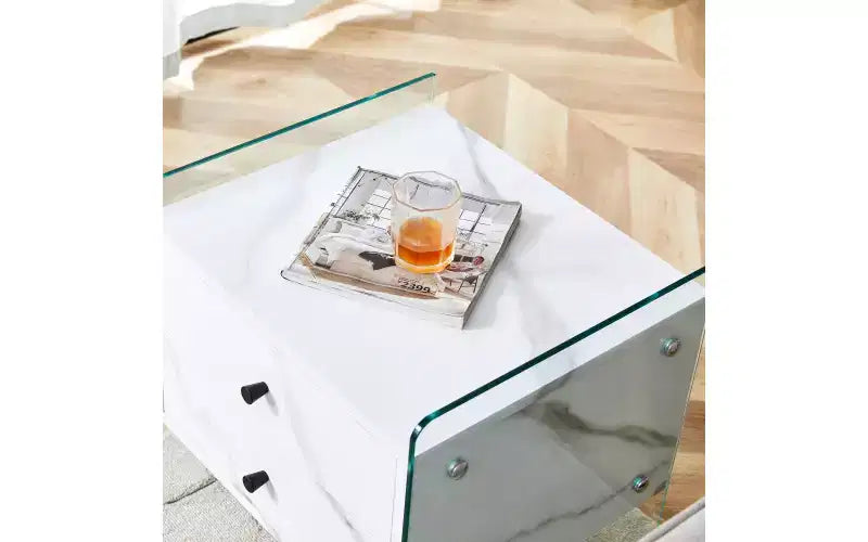 Mesita de noche de cristal de 19" con cajón de madera