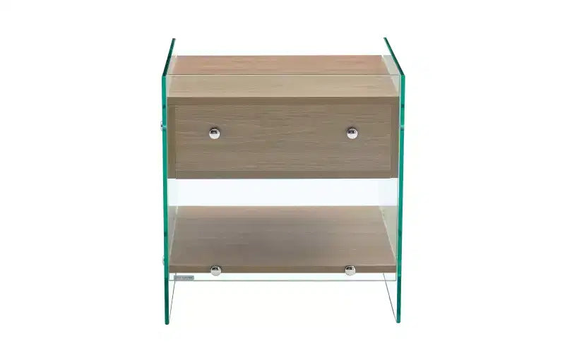 Mesita de noche de cristal de 19" con cajón de madera