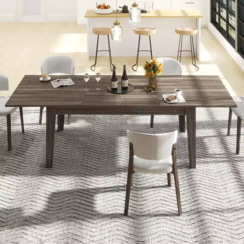 Mesa de Comedor Grande Extensible, Mesa de Comedor Rectangular Moderna Expandible con Patas de Madera para Sala de Estar, Cocina, Comedor