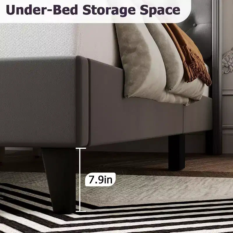 Base de cama tapizada con plataforma, cabecero con alas, terciopelo suave y diseño capitoné, soporte de listones de madera, fácil montaje