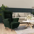 Sillón de terciopelo verde oscuro - Silla decorativa estándar de madera contrachapada