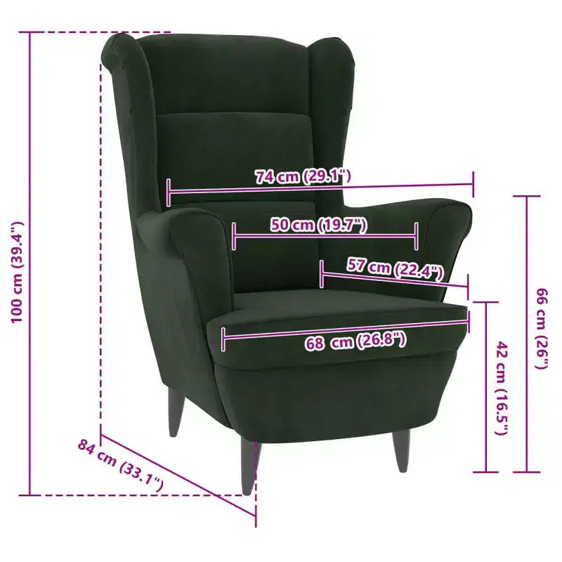Sillón de terciopelo verde oscuro - Silla decorativa estándar de madera contrachapada