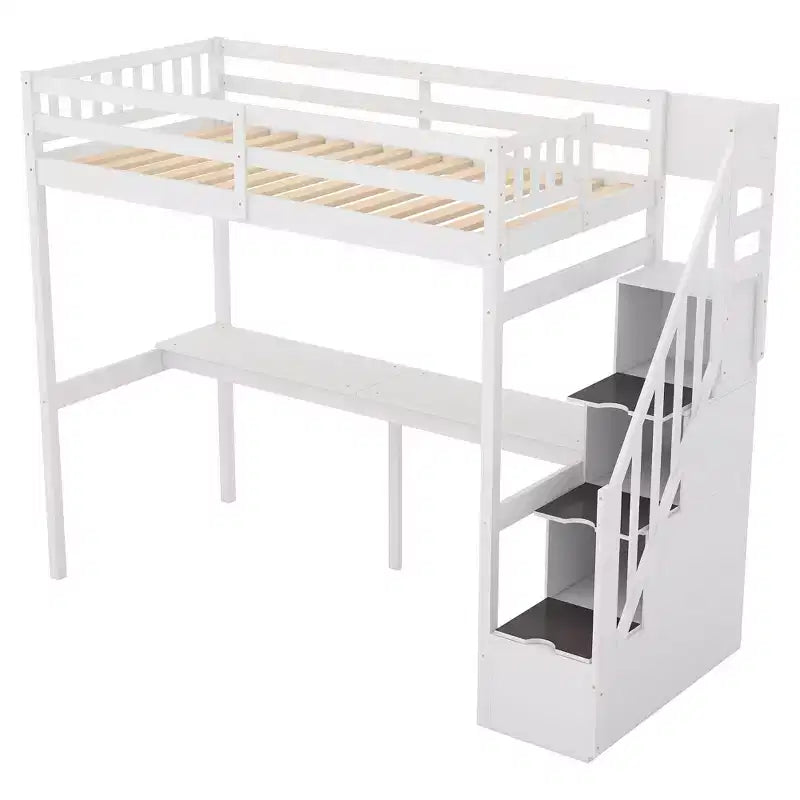 Litera multifunción doble con escritorio incorporado, escalera de almacenamiento, barandilla de seguridad, madera maciza para niños y adolescentes