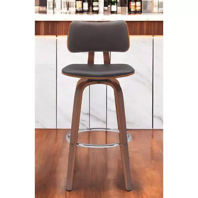 Silla de bar giratoria de altura de bar de 30" con respaldo bajo de piel sintética marrón