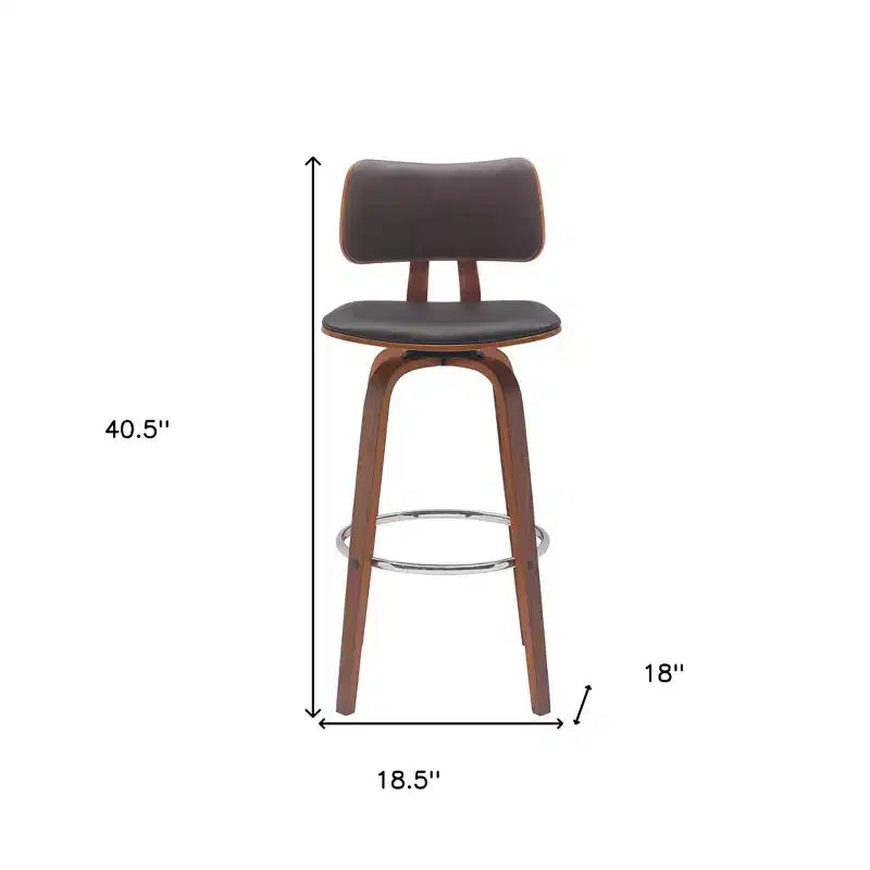 Silla de bar giratoria de altura de bar de 30" con respaldo bajo de piel sintética marrón