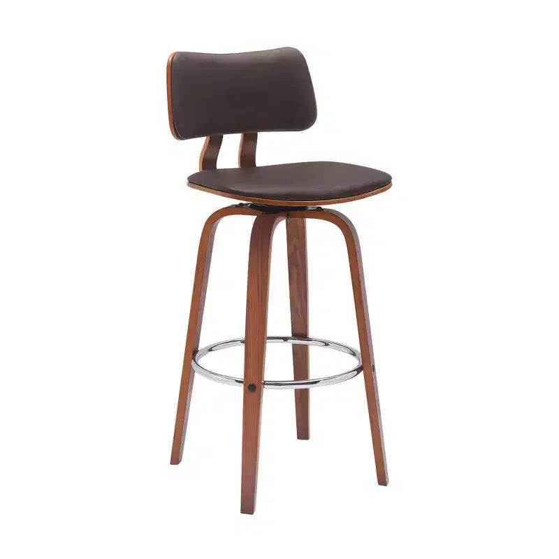 Silla de bar giratoria de altura de bar de 30" con respaldo bajo de piel sintética marrón