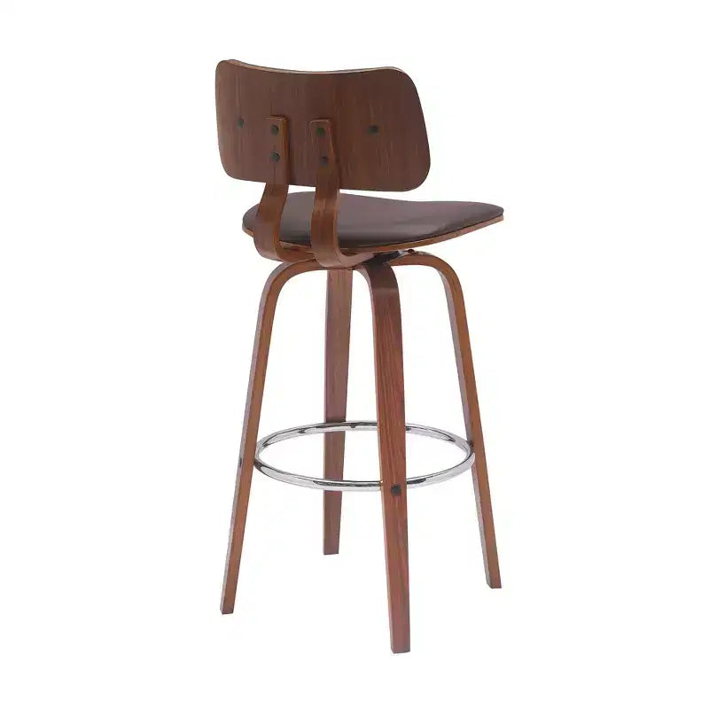 Silla de bar giratoria de altura de bar de 30" con respaldo bajo de piel sintética marrón