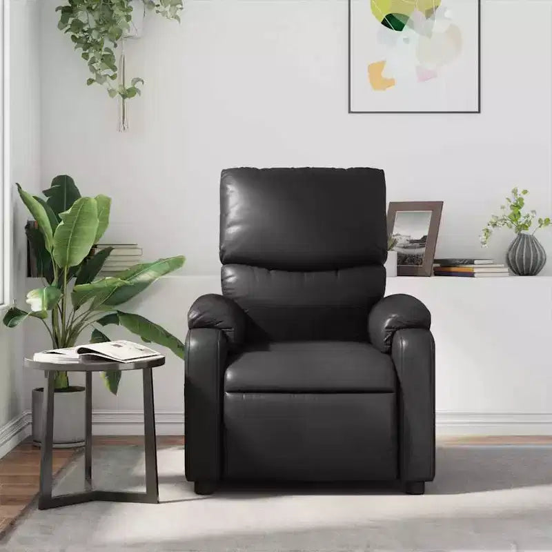 Sillón Reclinable de Masaje de Cuero para Sala de Estar, Cine en Casa, Masaje de Vibración de 6 Puntos, Respaldo y Reposapiés Ajustables, Bolsillo Lateral, Negro