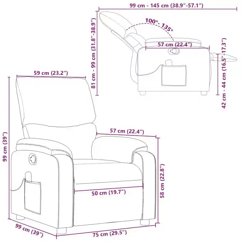 Sillón Reclinable de Masaje de Cuero para Sala de Estar, Cine en Casa, Masaje de Vibración de 6 Puntos, Respaldo y Reposapiés Ajustables, Bolsillo Lateral, Negro