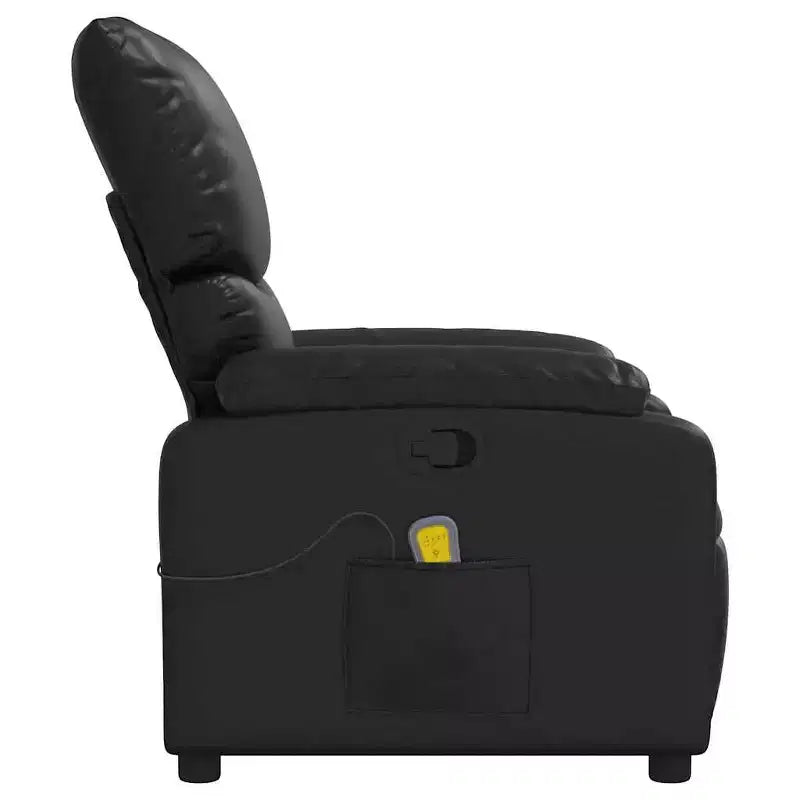 Sillón Reclinable de Masaje de Cuero para Sala de Estar, Cine en Casa, Masaje de Vibración de 6 Puntos, Respaldo y Reposapiés Ajustables, Bolsillo Lateral, Negro