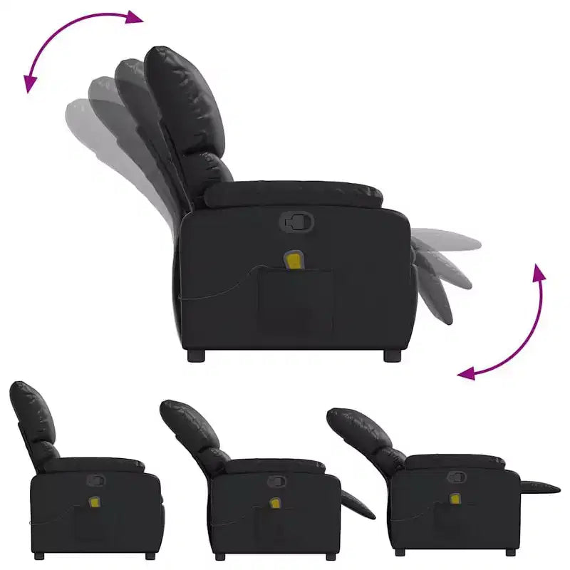 Sillón Reclinable de Masaje de Cuero para Sala de Estar, Cine en Casa, Masaje de Vibración de 6 Puntos, Respaldo y Reposapiés Ajustables, Bolsillo Lateral, Negro