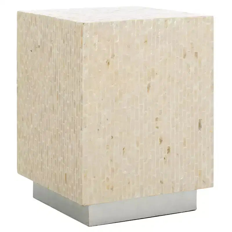 Mesa auxiliar cuadrada natural/plateada