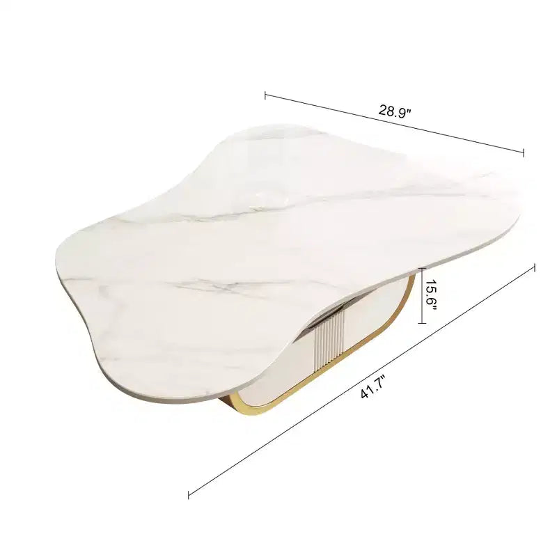 Mesa de centro con pedestal de acero y madera de 105,9 cm y tapa de piedra sinterizada