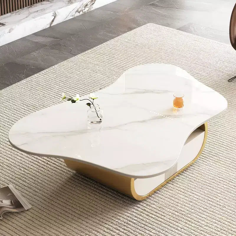 Mesa de centro con pedestal de acero y madera de 105,9 cm y tapa de piedra sinterizada