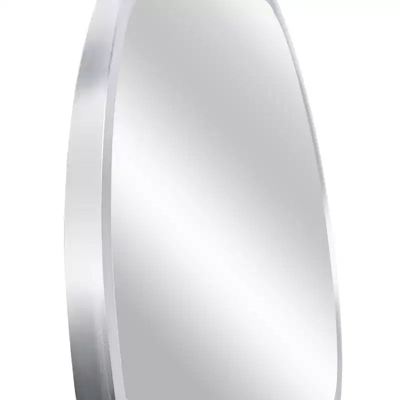 Espejo de vanidad de baño de metal plateado redondo moderno montado en la pared