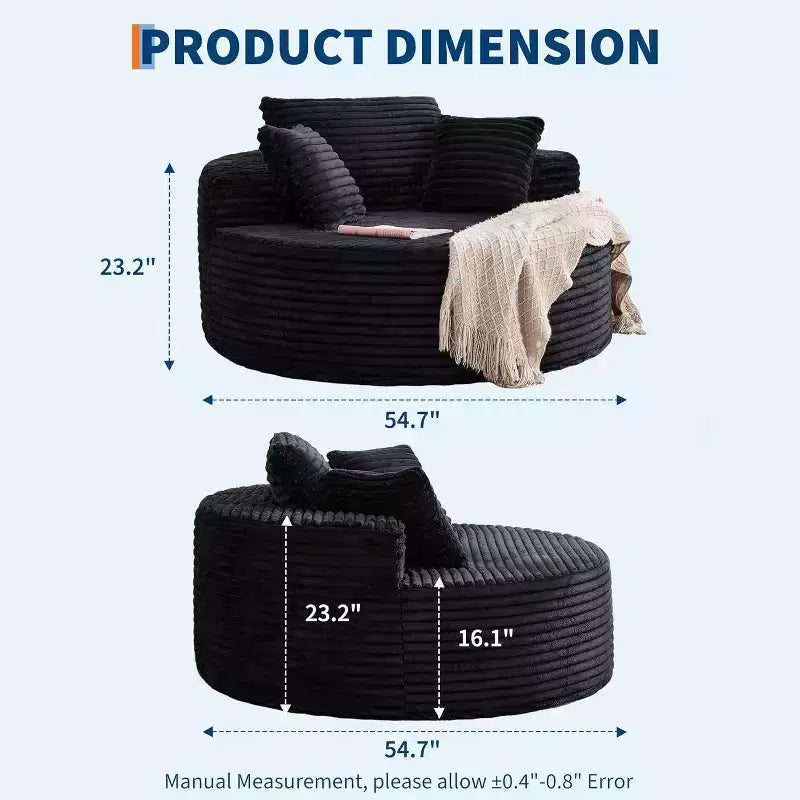 Sofá-cama Oversized de Pana de 55 pulgadas, Sillón Chaise Lounge, Sofá Nube sin Estructura con Asiento Profundo y Almohadas para Sala de Estar o Dormitorio