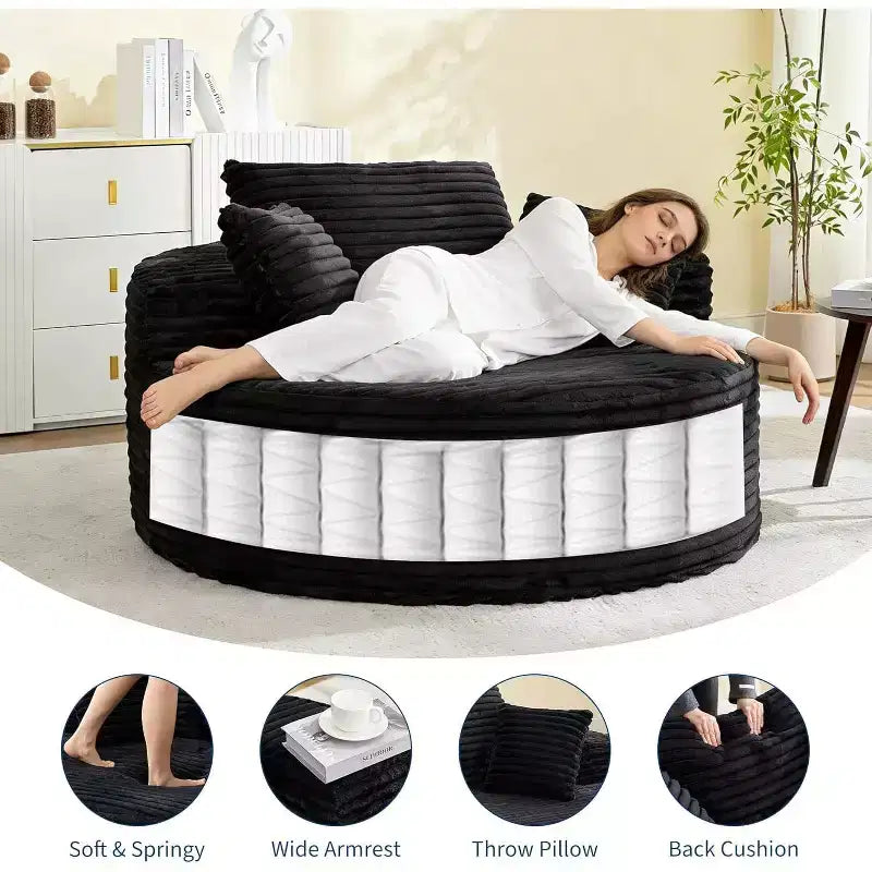 Sofá-cama Oversized de Pana de 55 pulgadas, Sillón Chaise Lounge, Sofá Nube sin Estructura con Asiento Profundo y Almohadas para Sala de Estar o Dormitorio