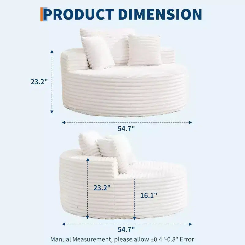 Sofá-cama Oversized de Pana de 55 pulgadas, Sillón Chaise Lounge, Sofá Nube sin Estructura con Asiento Profundo y Almohadas para Sala de Estar o Dormitorio