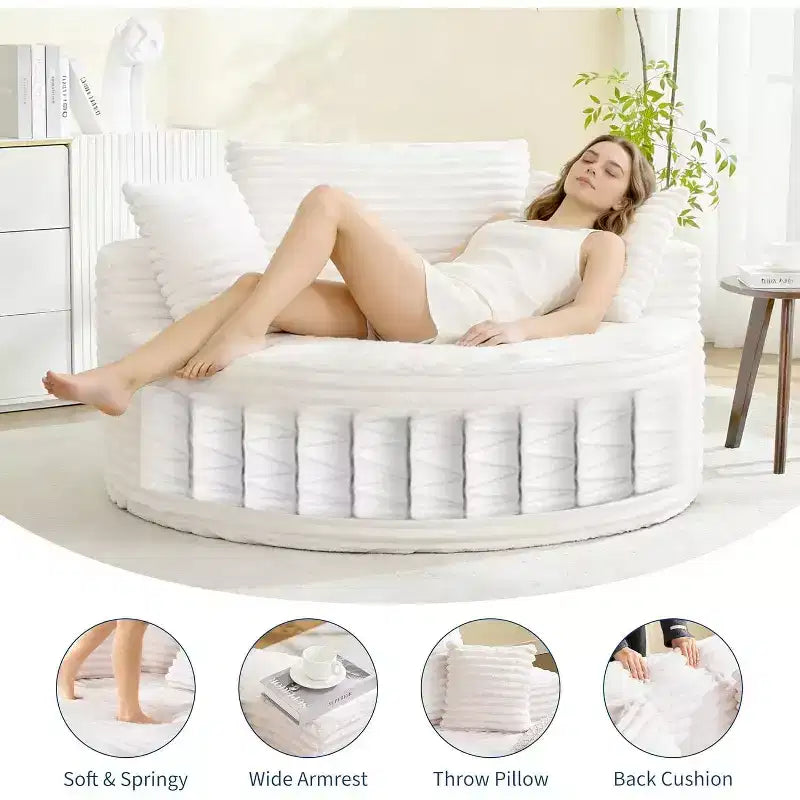 Sofá-cama Oversized de Pana de 55 pulgadas, Sillón Chaise Lounge, Sofá Nube sin Estructura con Asiento Profundo y Almohadas para Sala de Estar o Dormitorio