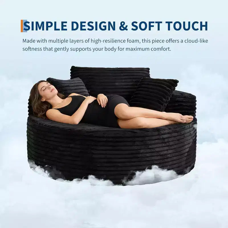 Sofá-cama Oversized de Pana de 55 pulgadas, Sillón Chaise Lounge, Sofá Nube sin Estructura con Asiento Profundo y Almohadas para Sala de Estar o Dormitorio
