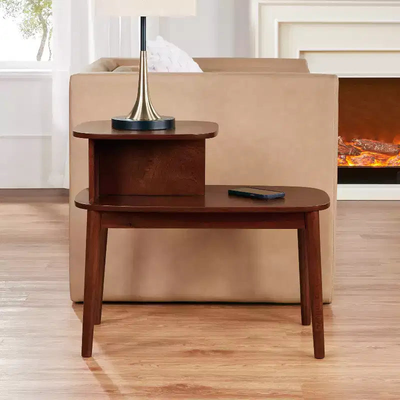 Mesa Auxiliar con Cubierta Rectangular de Madera 1-Pieza