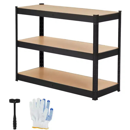 Estantería de Almacenamiento de 3 Niveles  35x24x35, Acero al Carbono y MDF, Soporta 180 kg por Estante, Ajustable para Despensa y Sótano