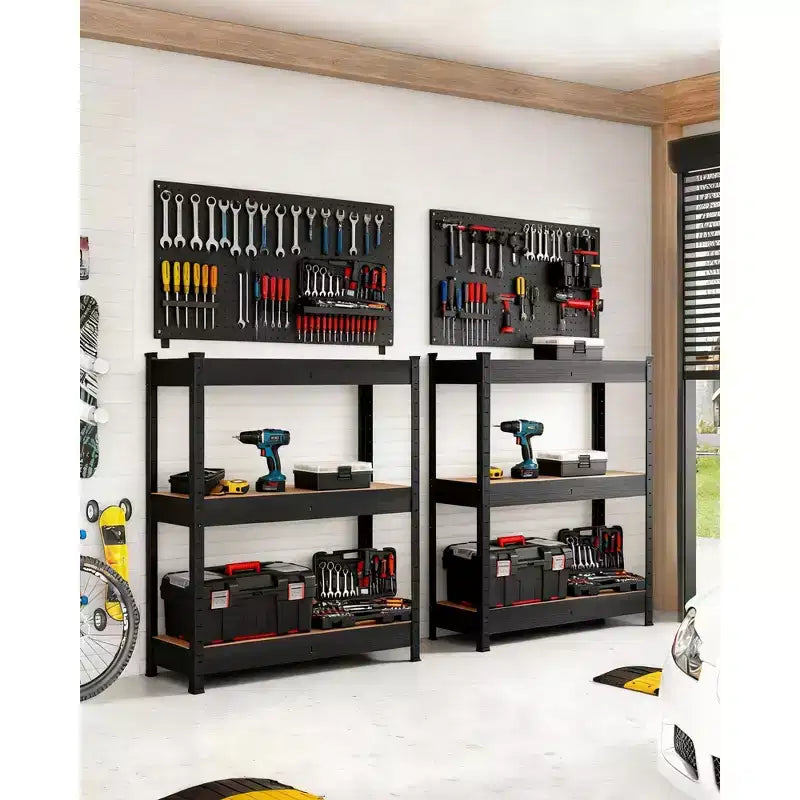 Estantería de Almacenamiento de 3 Niveles  35x24x35, Acero al Carbono y MDF, Soporta 180 kg por Estante, Ajustable para Despensa y Sótano