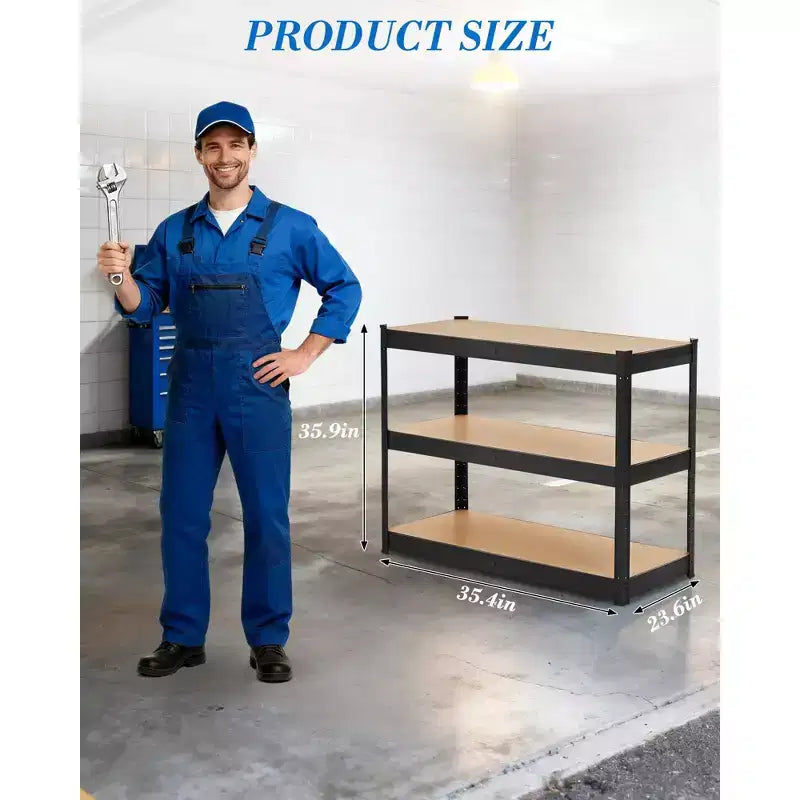 Estantería de Almacenamiento de 3 Niveles  35x24x35, Acero al Carbono y MDF, Soporta 180 kg por Estante, Ajustable para Despensa y Sótano