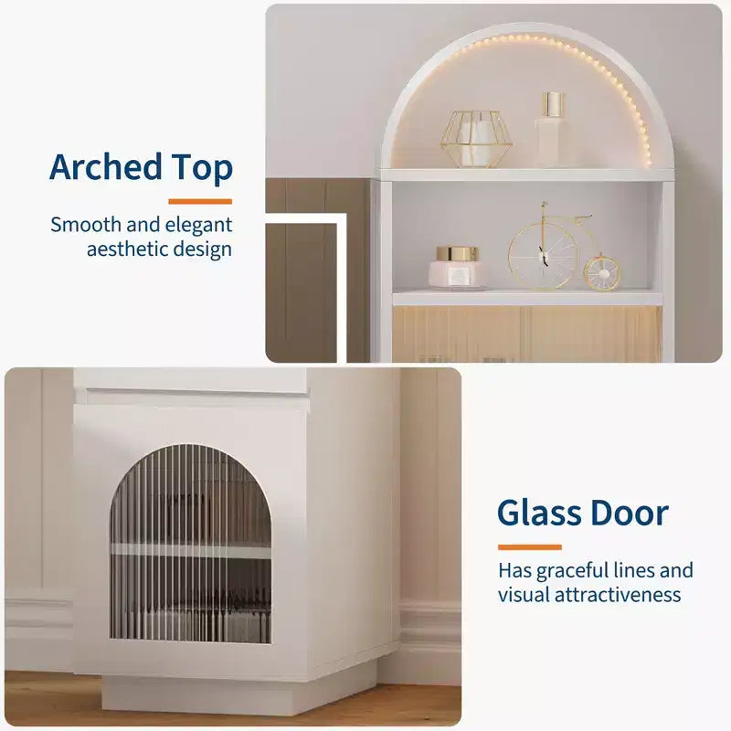Tocador arqueado con espejo, cómoda grande con 3 cajones y 11 estantes de almacenamiento, para dormitorio, sala de estar