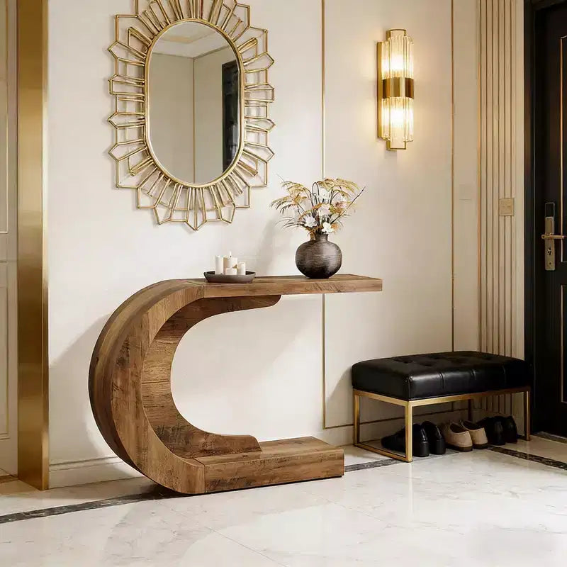 Mesa consola de madera con forma de C contemporánea