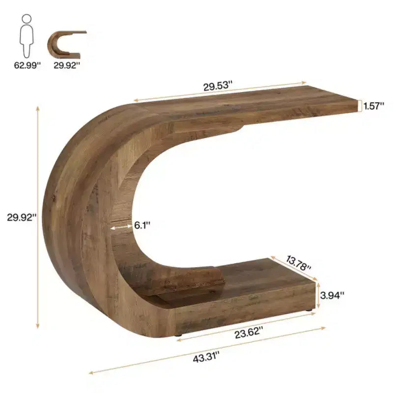 Mesa consola de madera con forma de C contemporánea