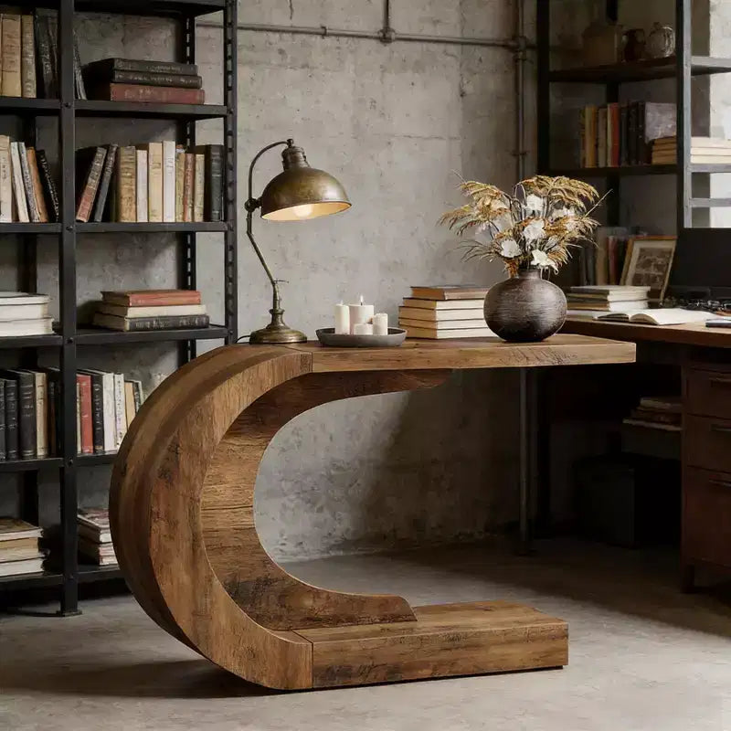 Mesa consola de madera con forma de C contemporánea