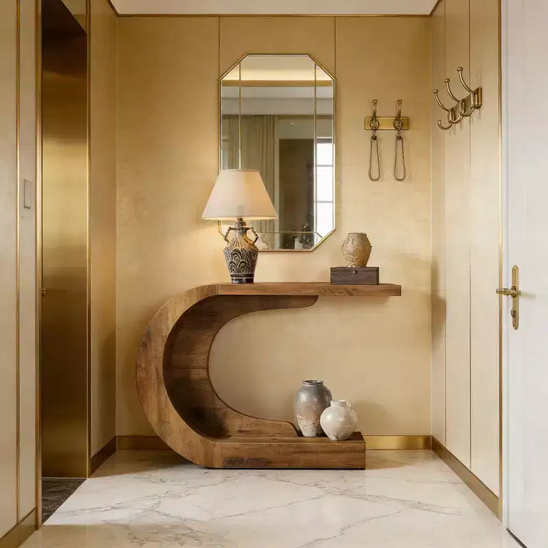 Mesa consola de madera con forma de C contemporánea