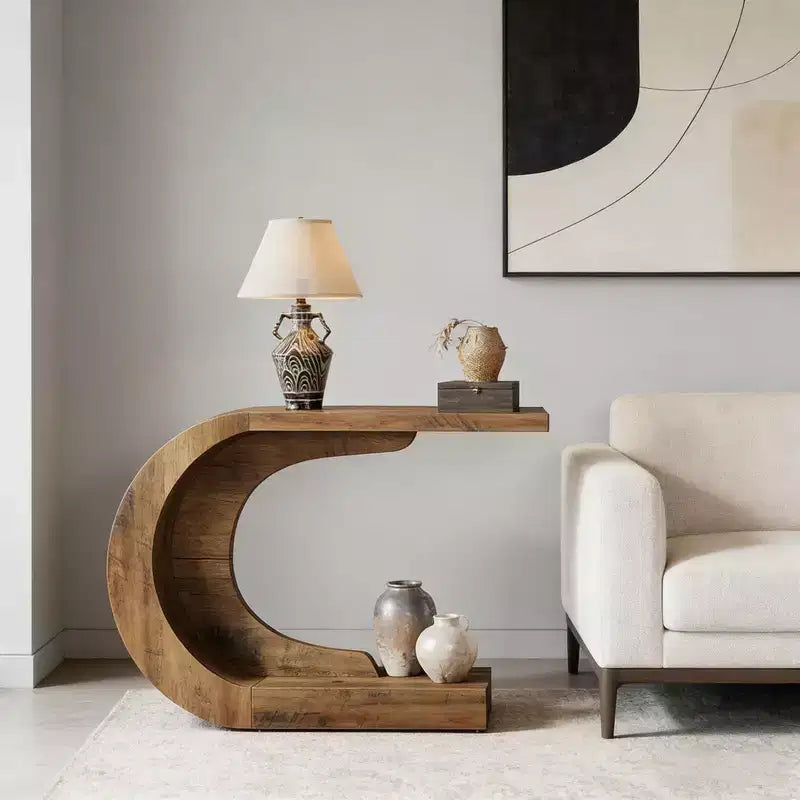 Mesa consola de madera con forma de C contemporánea