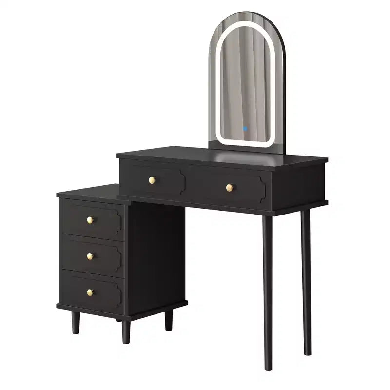 Tocador con Luces y Espejo, Mesa de Maquillaje Moderna con 2 Cajones y Gabinete de 3 Cajones
