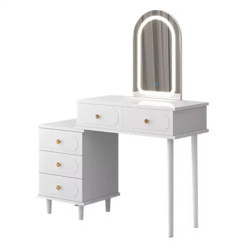 Tocador con Luces y Espejo, Mesa de Maquillaje Moderna con 2 Cajones y Gabinete de 3 Cajones