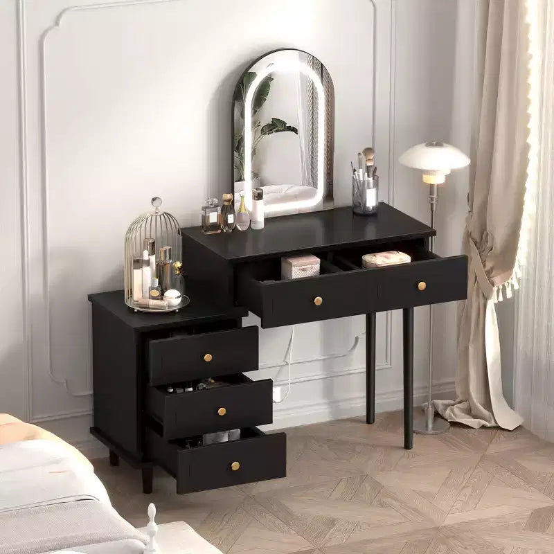 Tocador con Luces y Espejo, Mesa de Maquillaje Moderna con 2 Cajones y Gabinete de 3 Cajones