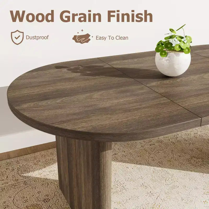 Mesa de comedor ovalada grande para 6-8 personas, mesa de cocina estilo granja con base de madera gruesa y resistente, mesa de comedor para cocina, sala de estar u oficina